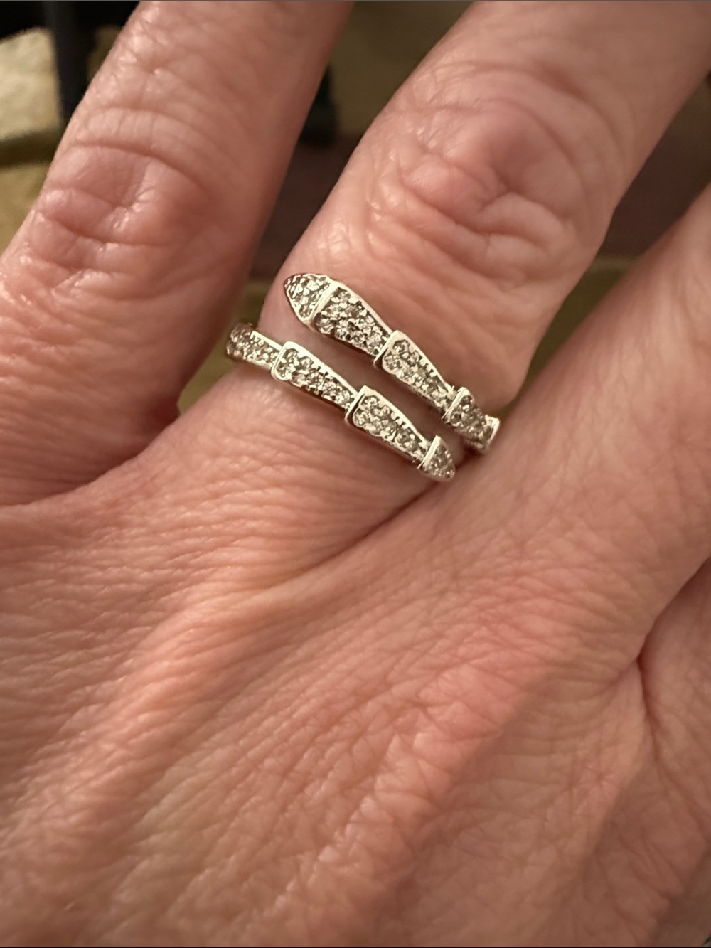 White Gold Filled Pave Double-Band Wrap Ring - Size Adjustable